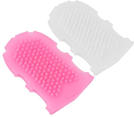 Healvian 2 pièces Brosse Silicone Massage Corps pour Exfoliation et Spa Légère Ergonomique Brossage Sec et Bain Set Rose et Blanc