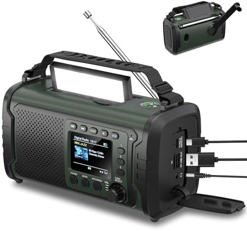 27000mAh DAB+/DAB/FM Wind Up Solar Emergency Radio with Bluetooth5.3, Torch, SOS, Dual Alarms, Portable Rechargeable Dab Radio with TF, Headphone jack, USB Mobile Phone Charger for Camping Outdoor