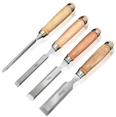 Wood Carving Tools Chisel Set, 4 Pcs Woodworking Chisels Whittling Tool Kit, 1/4, 1/2, 3/4 and 1 (6mm, 12mm, 18mm, 24mm) for Carpentry Carving Working