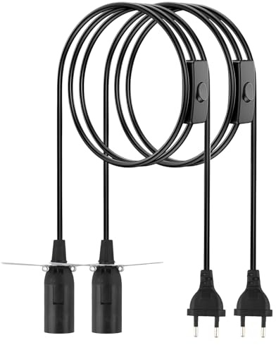 OMIGA 2 Stücke e14 Fassung mit Kabel und Schalter 3m Lampenfassung | E14 Fassung Salzkristalllampe EU-Stecker für Lampenaufhängung DIY Lampen Deckenlampe Schwarz