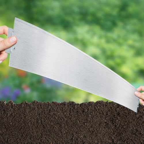 Peviasot Rasenkante Metall Verzinkt, 10m Garten Beeteinfassung, Flexible Mähkante Rasenbleche, Stecksystem ohne Zubehör Einfache Montage, Silber 10 Stück 100cm x 15cm (L x H)