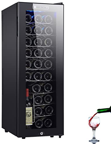 Wine Cooler Refrigerator with Touch Control, 90L Capacity, Dual Temperature Zones 11-18°C, Glass Door, Holds 18-30 Bottles