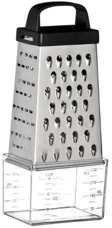 Premier Housewares Versatile 4 Sided Grater with Collection Department | 4 Sided Stainless Steel Tool for Efficient Cooking | Sturdy Cheese Grater for Kitchen | Sleek Shredder