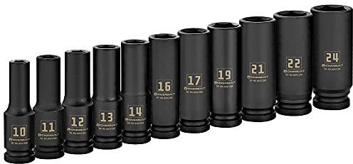Powerbuilt Metric Deep Impact Socket Set, 1/2 Inch Drive, 6 Point, 11 Pieces, Size Markings, Z-Drive Sockets Grip - Black 647048