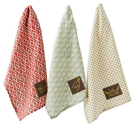 DII Erntedankfest Herbst Küchenhandtücher-Kollektion Dekorativ Verziertes Geschirrtuch-Set, Baumwolle, Rustikaler Fall, 18x28, 3