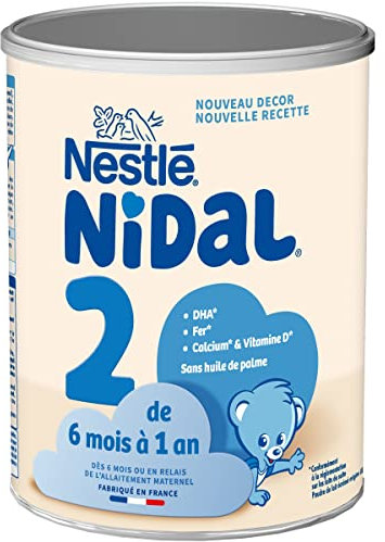 Nestlé Nidal 2 - Lait en poudre 2ème Age pour bébé de 6 à 12 mois - 800g