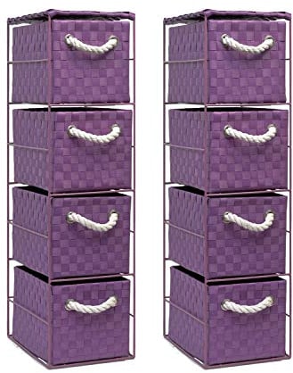 2 x 4 Drawer Storage Cabinet Unit for Bedroom/Bathroom/Home/Office (Purple)