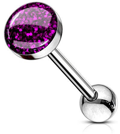 Paula & Fritz® Zungen-Piercing Barbell 16mm lang Chirurgenstahl Glitter Epoxy Dome lila