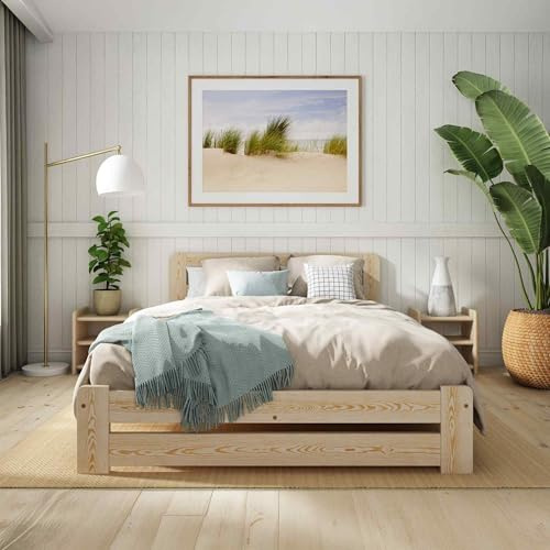 Nodax Small Double Bed Frame 4ft, F1 Solid Wooden, Slats, Easy Assembly