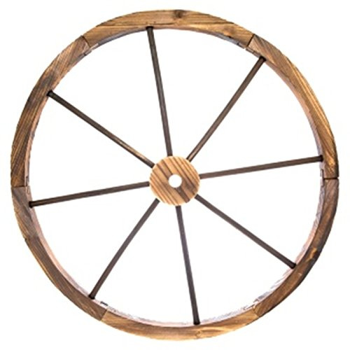 Outdoor Garden Ornament Burntwood Wagon Wheel Solid, real wood wall decoration.