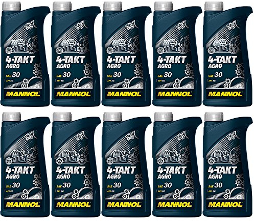 10 x 1L MANNOL 4-Takt Agro SAE 30 API SG/Mineralöl für Traktoren Rasenmähern Generatoren Pumpen