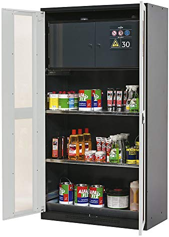 asecos Chemieschrank Tür mit Sichtfeldern mit Gefahrgut Aufbewahrungsbox