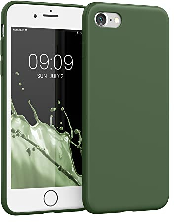 kwmobile Handyhülle kompatibel mit Apple iPhone SE (2022) / iPhone SE (2020) / iPhone 8 / iPhone 7 Hülle - Handy Case aus weichem Silikon in Dunkelgrün matt