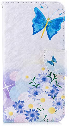 Samsung Galaxy A10 Phone Case, Flip Shockproof PU Leather Wallet Cover with Stand Magnetic Card Slots Holder TPU Gel Bumper Folio Slim Fit Protective Case for Samsung Galaxy A10 Butterfly Daisy