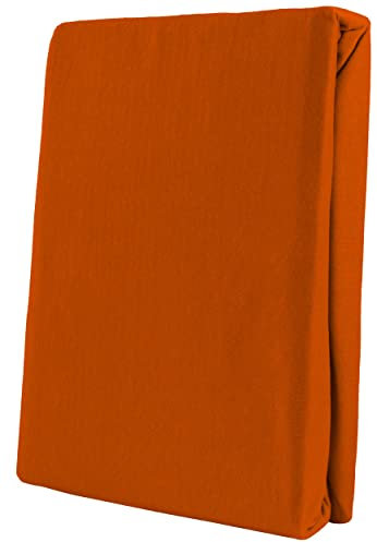 Leonado Vicent - Classic Spannbettlaken Bettlaken 100% Baumwolle Jersey Spannbetttuch in vielen Farben & Größen, Maße Spannbettlaken:200 x 200 cm - 200 x 220 cm, Farbe Spannbettlaken:Orange