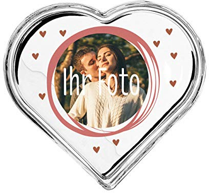 Herz & Heim® Leonardo Glasdose Herz mit Aufdruck Ihres Foto/Hochzeit, Valentinstag oder Muttertag Rot