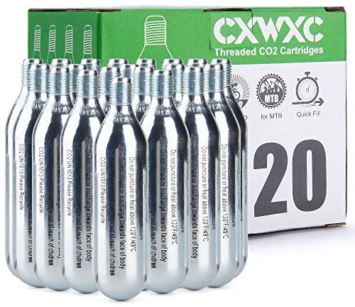 CXWXC Cartuchos de CO2 roscados de 16 g para neumáticos de Bicicleta – Cartucho para inflador de CO2 con conexión roscada, Bomba de CO2 para Bicicletas de Carretera y montaña (CO2-CXBT-20P)
