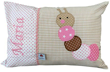 Glückspilz Namenskissen Babykissen I Raupe I Beige Rosa I (40 x 60 cm)