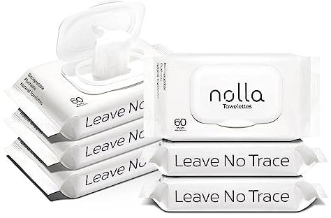 Nolla Lingettes Lavables 100 % végétales, sans plastique et biodégradables, pour adultes et enfants, sans odeur + Aloe et vitamine E apaisantes (6 paquets de 60)