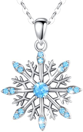 INFUSEU Kette Schneeflocke Silber, Halskette Damen Purelei Silber 925 Blau Schmuck Anhänger Damen Kette Geschenk