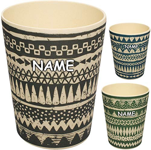 alles-meine.de GmbH Kunststoff Trinkbecher/Becher - Inka & Retro Muster - grün - türkis - schwarz - inkl. Name - 300 ml - BPA frei - aus Kunststofffasern - Tasse - Zahnputzbe..