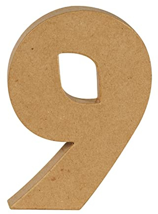 Décopatch AC893C - Ziffer 9 aus Pappmaché, 20 cm, für Wohndeko, einfach zum Verzieren, Kartonbraun, 1 Stück