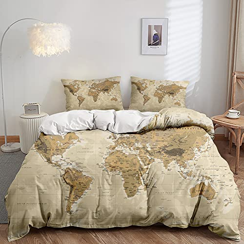 ZZXHG Bettwäsche 135x200 Graue Weltkarte, Wendemotiv Bettbezug Set für Kinder Einzelbett, Atmungsaktiv Bettbezüge mit Reißverschluss und 80x80 Kissenbezüge