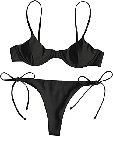 Loalirando Maillot de Bain Femme 2 Pièces Sexy Bandage Biniki Brésilien String pour Vacances Plage Bronzage, Noir B, S
