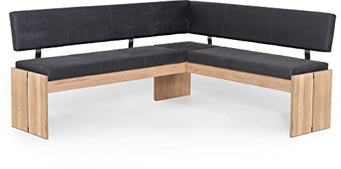 moebel-eins SIRION Eckbank mit Truhe aus Eiche, Material Massivholz/Bezug Mikrofaser, 224 x 167 cm, dunkelgrau