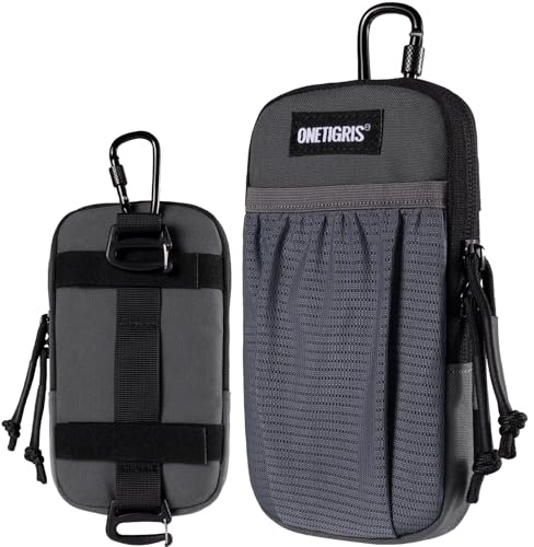 OneTigris Taktische Handytasche, EDC Pouch Molle Tasche Klein mit Karabinern für 4,7-6,7/12cm-17cm Handys, Universal für iPhone 16 15 14 13 12 Pro Max 7 8 Plus/Samsung Galaxy S21 S22-Grau
