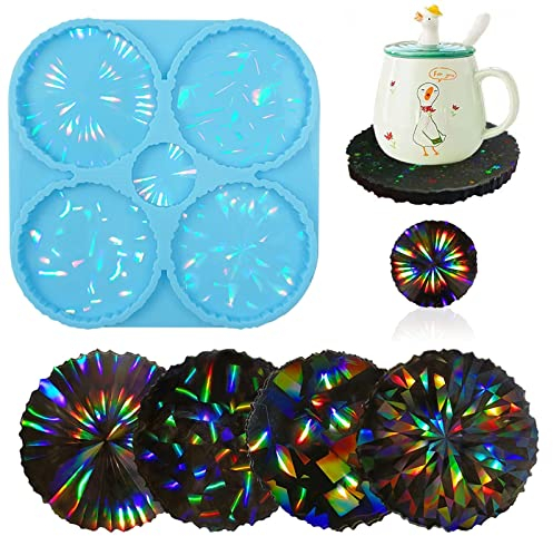 Souarts Untersetzer Resin Silikonform Epoxidharz Formen Holografisch Effekt DIY Harz Silikonformen für Glasuntersetzer Getränke Tassen Bar Glas Tischuntersetzer
