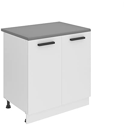 Belini Unterschrank Küche, Küchenunterschrank 80 cm Breite. SD Küchenunterschrank mit Arbeitsplatte. Küchenschrank mit 2 Türen, Weiß matt