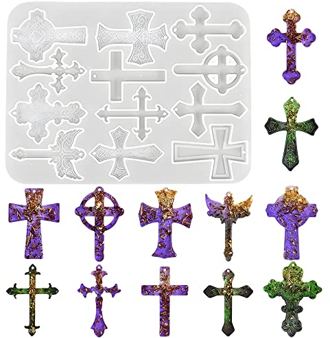 Nifocc 12 Hohlräume Kreuz Epoxidharz Formen Anhänger Halskette Ohrringe Silikonformen Schmuck Giessharz Formen Gießform Kristall Casting Form für DIY Basteln
