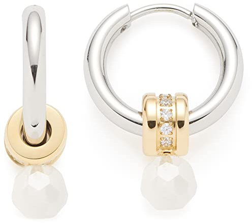 Leonardo Jewels Perlina Ohrringe, Klapp-Creolen aus Edelstahl mit Perlen-Anhänger, silber, gold, 2,4 cm lang, farbecht, runde Kreolen, Damenschmuck, 022631