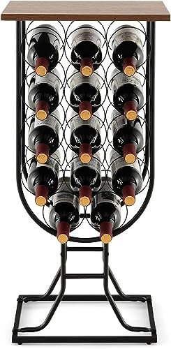 GOPLUS Botellero para 14 Botellas con Ruedas Extraíbles, Soporte para Vino con Marco de Metal y Tablero de Madera, Organizador de Almacenamiento de Licor para Casa Cocina Bar, 39×30×76 CM