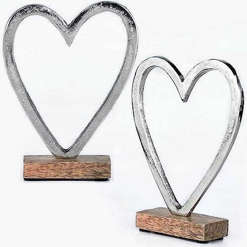 Marrakesch 2er Set Herz Deko Aufsteller 17cm Groß | Dekoobjekt Amour 13 als Tischdeko Fensterbankdeko Silber