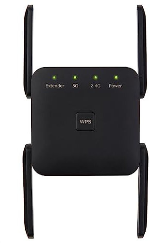 REDGO WiFi Booster Range Extender, 1200Mbps Dual Band WiFi of 5GHz & 2.4GHz WiFi Extender Booster, WPS Easy Setup WiFi Extender with RJ45 Ethernet Port & Support AP/Router/Repeater Mode Black