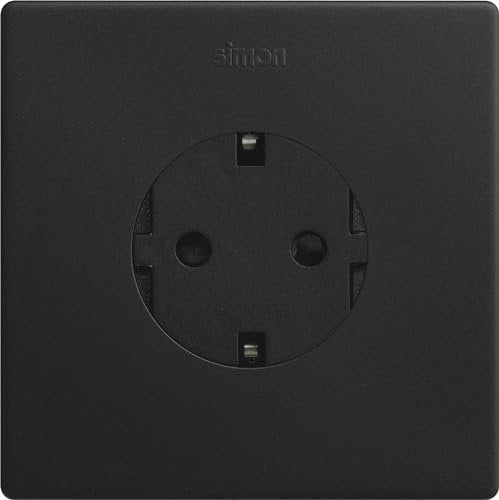 SIMON - KIT Enchufe de Empotrar Clean Schuko, Serie 270, 250V, 16 A, Enchufe de Pared Plano y Fino, Apto para Interiores, Fácil de Instalar, Incluye Marco, Tapa y Mecanismo, Color Negro