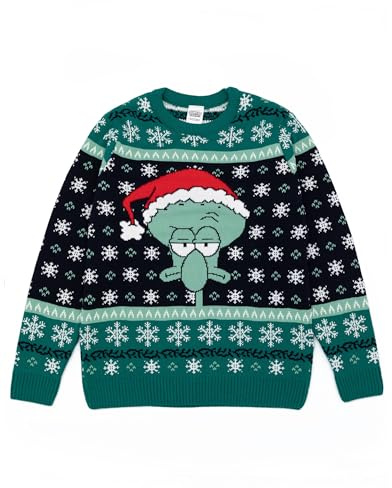 SPONGEBOB SQUAREPANTS Heren Green Squidward Christmas Jumper | Feestelijke Cartoon trui Vier de feestdagen met deze Spongebob Inspired Knitwear | Ideaal Cadeau voor chagrijnige mannen