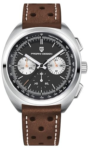Pagani Design AR Saphir Quarz Chronograph Vintage Zifferblatt Uhr Leder Herrenuhren Neue Schildkröte zurück Chronograph 1782 Herren Quarzuhr VK63 Uhrwerk (Schwarzes Klebeband Q-1782)