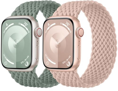 Charlam 2 Pack Solo Loop Correas Compatible con Apple Watch 41mm 40mm 38mm Mujeres Hombres, Correas de Nylon Elásticos Trenzado Deportiva Band para iWatch Series 9 8 7 6 5 4 3 2 1 SE Ultra/Ultra 2