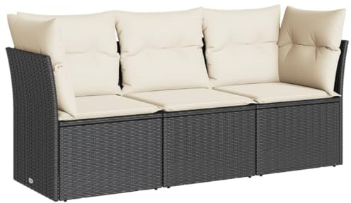 vidaXL Garten Sofagarnitur mit Kissen 3-TLG., Gartensofa mit modularem Design, Sitzgruppe für Terrasse Garten, Gartenmöbel, Modern, Schwarz Poly Rattan