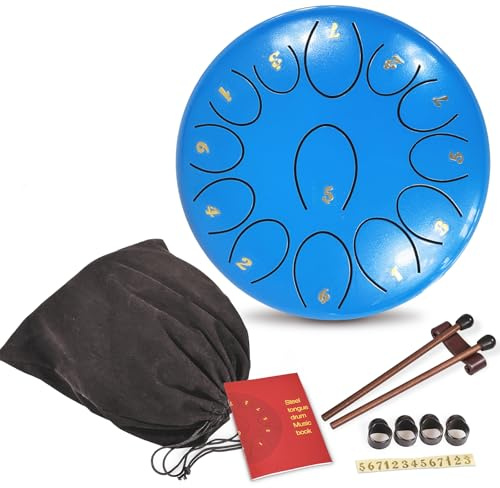 REGIS Stahlzungentrommel, 13 Noten, 17,3 cm, Chakra-Tanktrommel, Stahlpercussion, gepolsterte Reisetasche und Schlägel, Musikerziehung, Unterhaltung, Meditation, Yoga, Zen-Geschenke (blau)