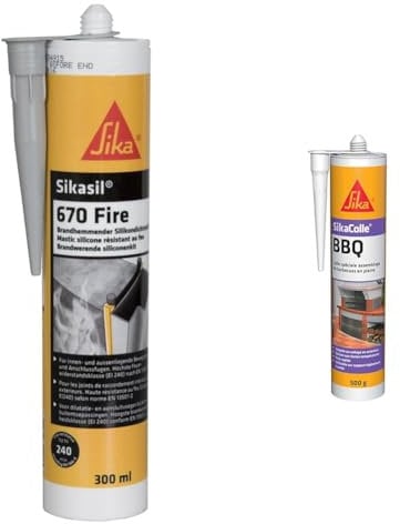 SIKA 670 Fire, Mastic silicone résistant au feu, 300ml, Gris & olle BBQ, Colle spéciale assemblage de petits barbecues en pierre, 500g, Beige clair