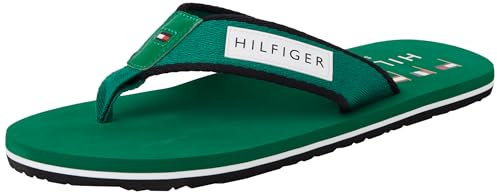 Tommy Hilfiger Herren Flip Flops Patch Beach Sandal mit Logo, Grün (Nouveau Green), 44