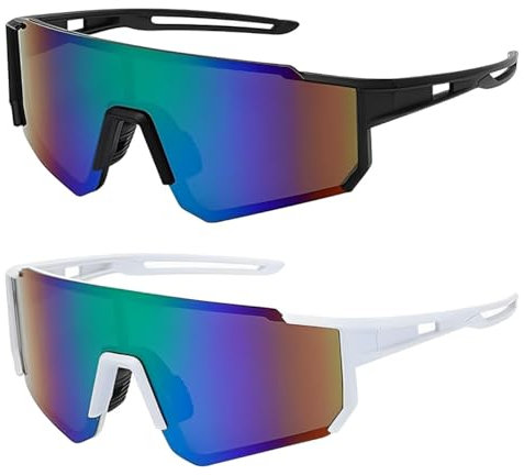 YSBCNK 2 Pcs Cycling Glasses Mens, Sports Polarized Sunglasses, Polarized Cycling Glasses for Men Women, UV 400 Sports Glasses, Windproof Cycling Glasses for Running, Hiking, Golf, Fishing, Driving