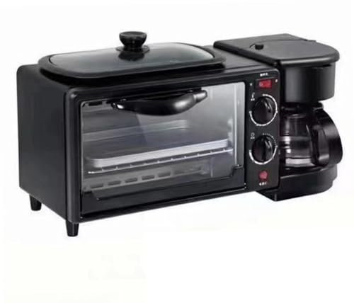 Milageto Macchina per la colazione 3 in 1 con macchina per il caffè, tostapane portatile multifunzionale per uso domestico, piastra antiaderente, forno per