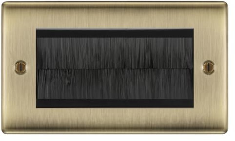 BG Antique Brass Double 4 Gang Brush Cable Entry Wall Plate Black Insert Rectangle