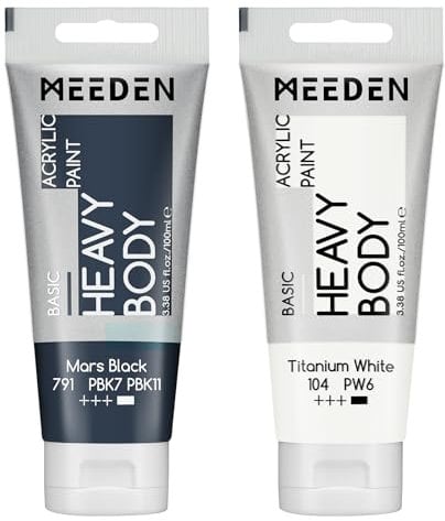 MEEDEN Peinture Acrylique Noir Mars: 100 ml Tube Peinture Acrylique Epaisse avec Couleur Blanche Titane Supplémentaire pour Bois Tissu Verre