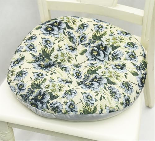 Hiseng 2er Set Sitzkissen Tatami Stuhlkissen Runde Vintage-Blume Druck Weiches Dickes Matratzenkissen Bodenkissen Sitzpolster für Esszimmer Küche Terrasse Stuhl Bank, 40x40cm (Blaue Blume)